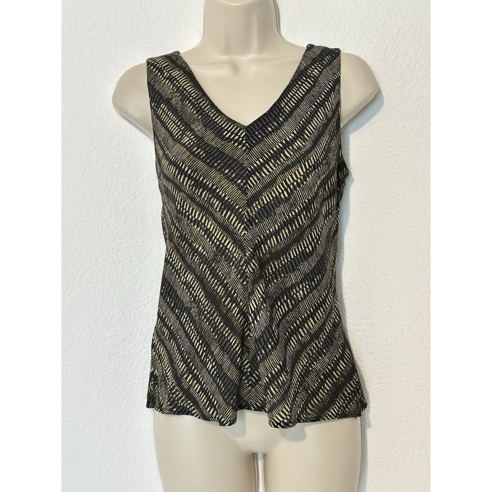 Jones New York Womens 100% Silk Sleeveless Blouse Top Black Tan Size 8 Career
